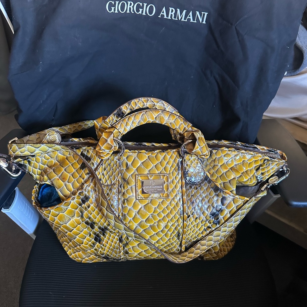 Giorgio Armani Yellow Snakeskin Satchel Crossbody